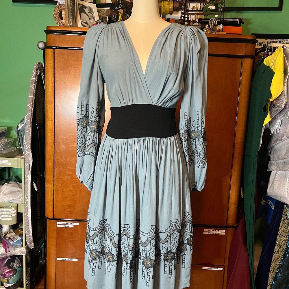 NWT Trashy Diva Deco Embroidered Dress in French Blue US 10